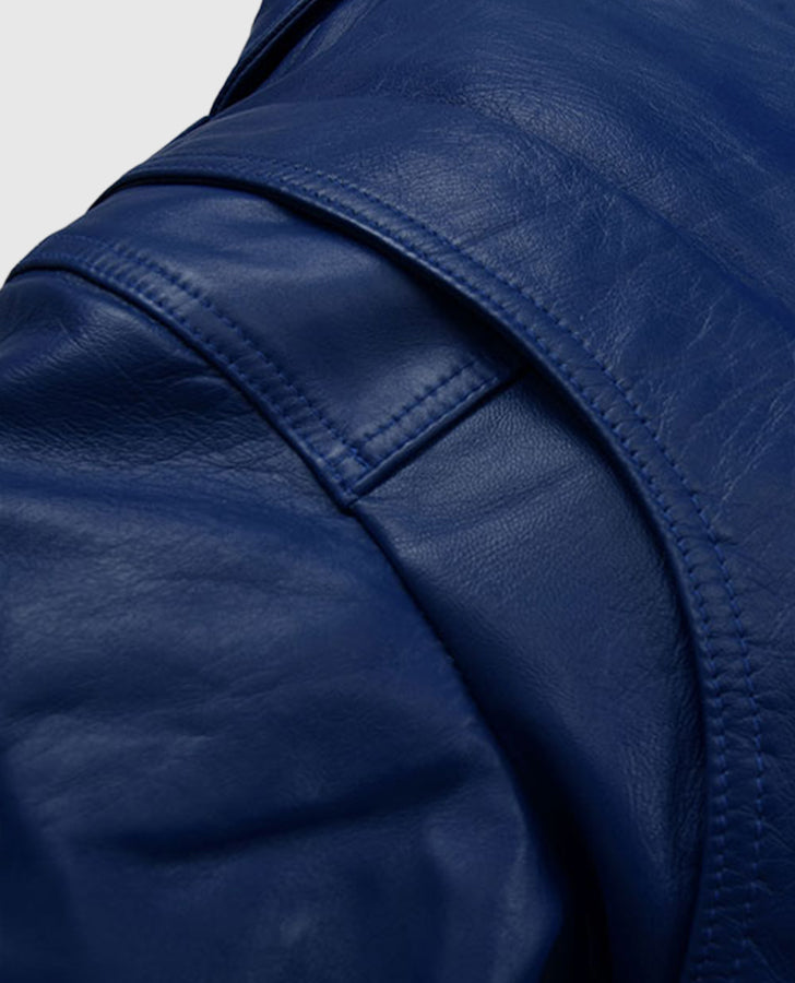 Antonio Banderas Blue Leather Biker Jacket for Men - inner lining view