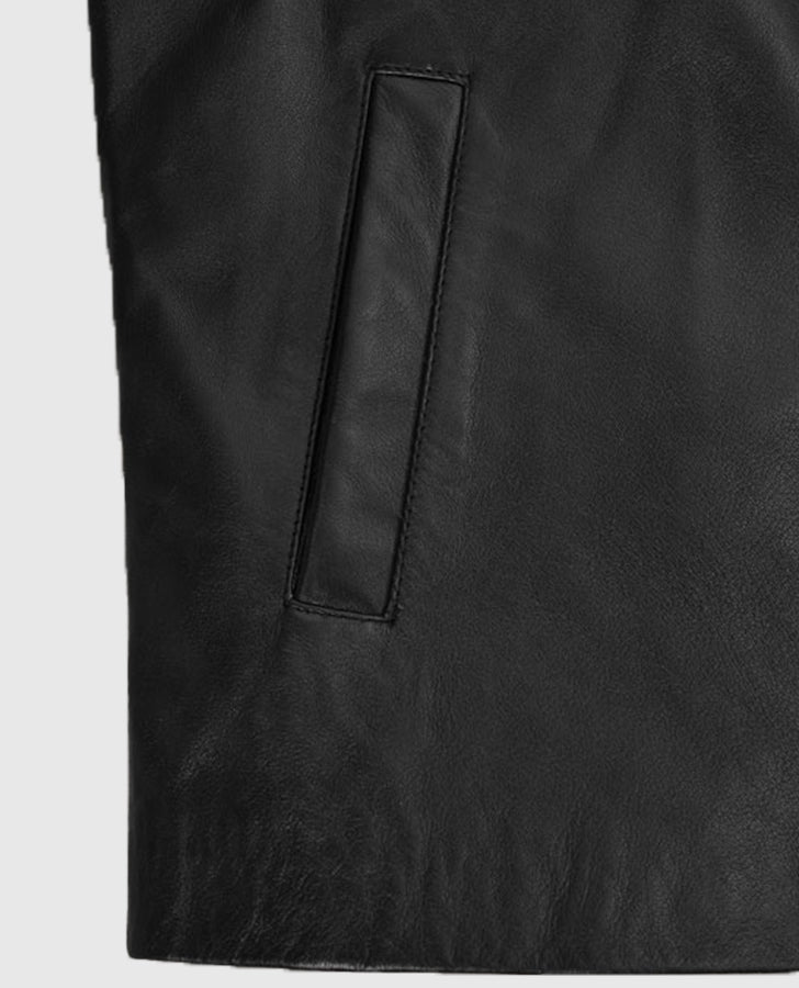 Christian Bale Black Leather Jacket for Men | Genuine Leather - inner lining view