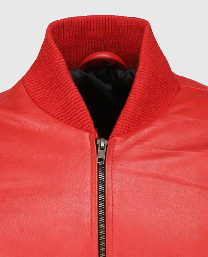 Dizller 8 Ball Pool Red Letterman Bomber Leather Jacket for Men - inner lining view