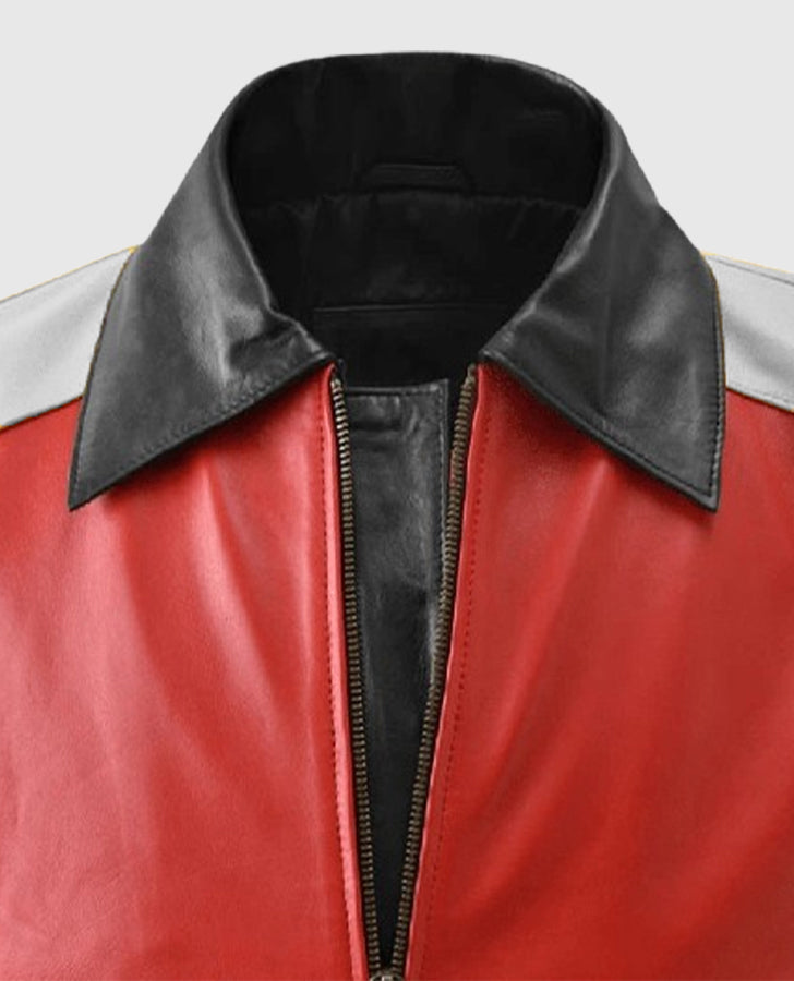 8 Ball Pool David Puddy Red & Black Bomber Leather Jacket for Men - inner lining view