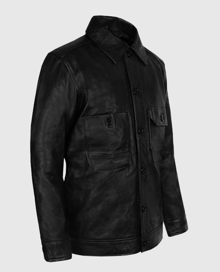 Vin Diesel Fast and Furious 8 Black Leather Jacket for Men - collar and zip close-up