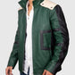Izuku Midoriya My Hero Academia Green Leather Jacket for Men - collar and zip close-up