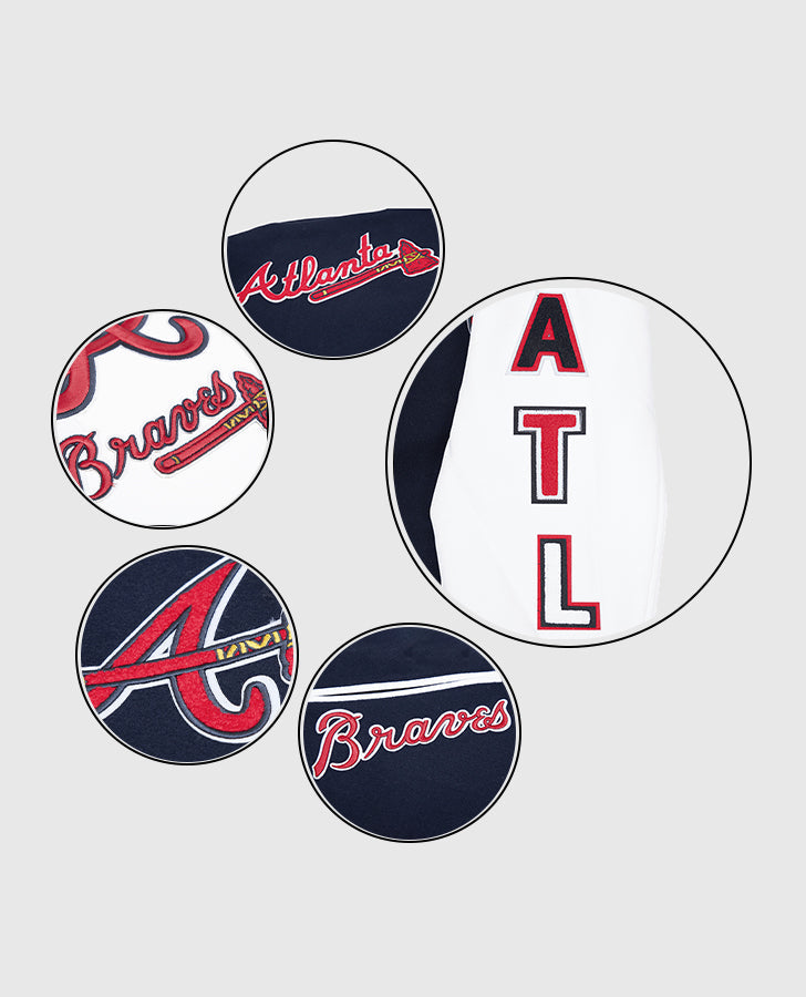 MLB Atlanta Braves Men's Blue Varsity Leather Jacket - collar and zip close-up