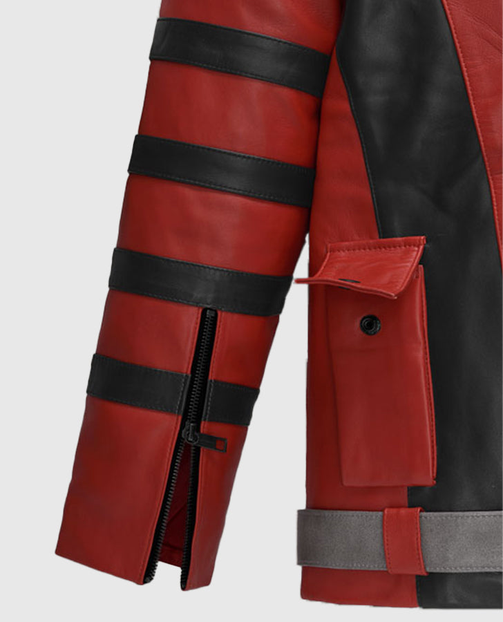 Red One Dwayne Johnson Leather Jacket for Men – Custom Fit - collar and zip close-up