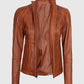 Women's Acerra Real Cognac Brown Leather Jacket – Custom Fit - detail view