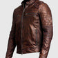 Men's Cafe Racer Vintage Retro Brown Leather Jacket - front view