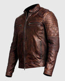 Men's Cafe Racer Vintage Retro Brown Leather Jacket - front view