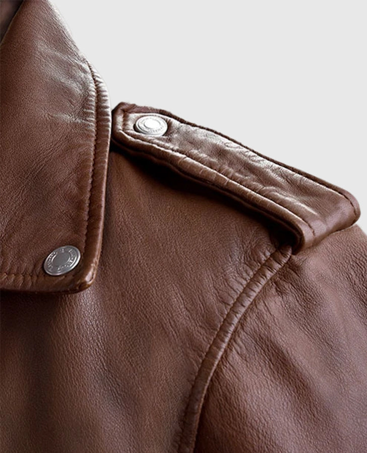 Men's Beast Spanish Brown Biker Leather Jackets Jacket - model wearing the jacket