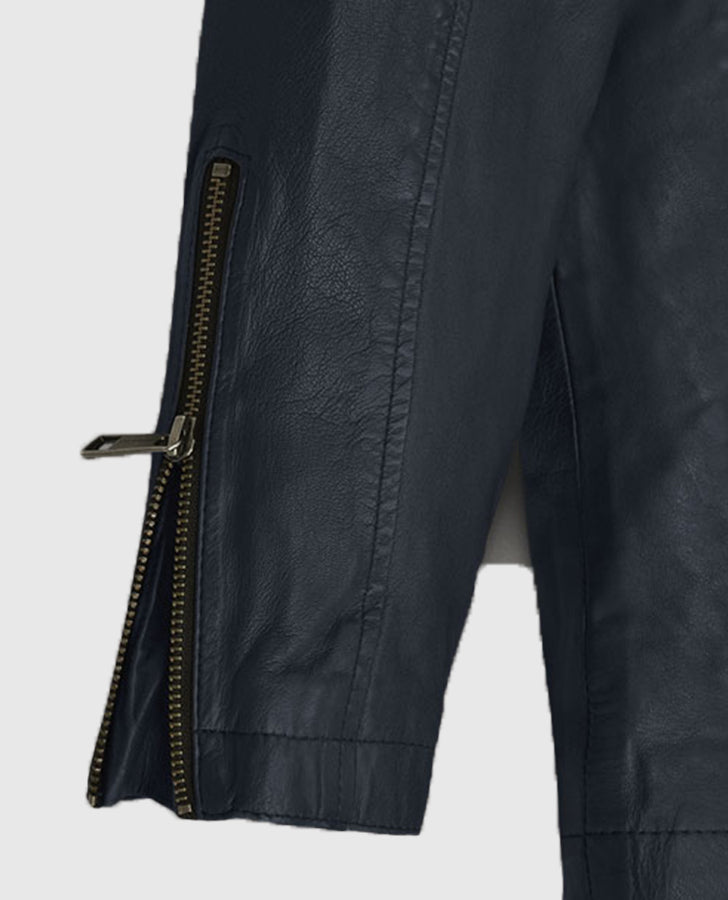 Jim Carrey Blue Leather Jacket for Men – Custom Fit - model wearing the jacket