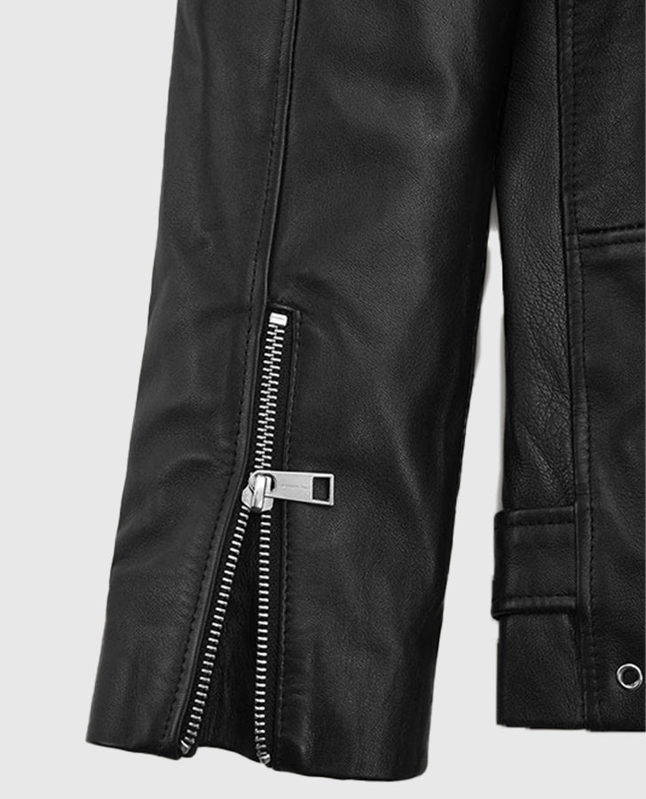 Bruno Mars Black Leather Biker Jacket for Men – Premium Outerwear - model wearing the jacket