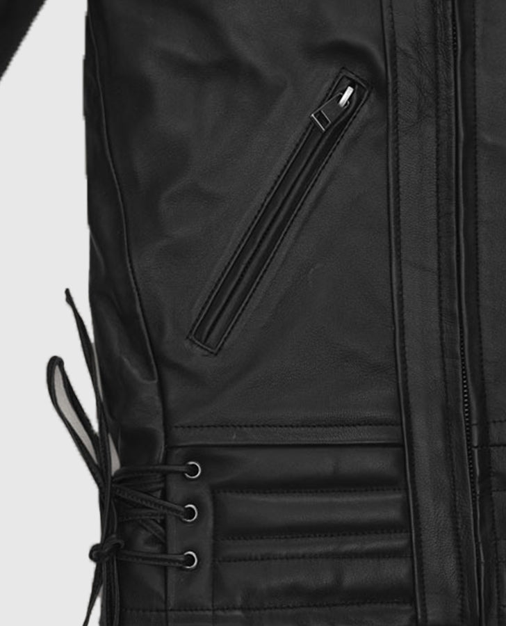 Freddie Mercury Black Leather Biker Jacket for Men - inner lining view