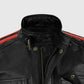 Fast & Furious 8 Vin Diesel Red Stripes Leather Jacket for Men - collar and zip close-up