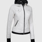 Women's White Bomber Leather Jacket with Hood – Custom Fit - collar and zip close-up