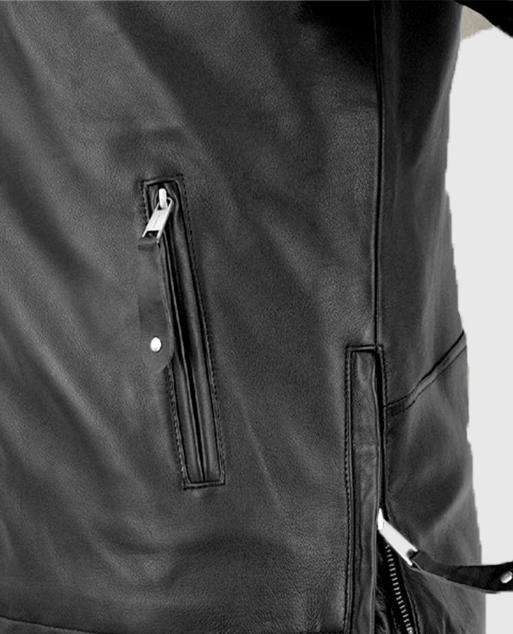 Keanu Reeves John Wick Black Biker Leather Jacket for Men - model wearing the jacket