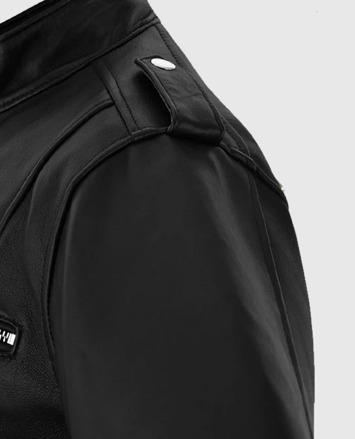 Women's Chic Rider Black Leather Jacket – Custom Fit - detail view