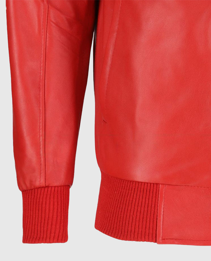 Dizller 8 Ball Pool Red Letterman Bomber Leather Jacket for Men - model wearing the jacket