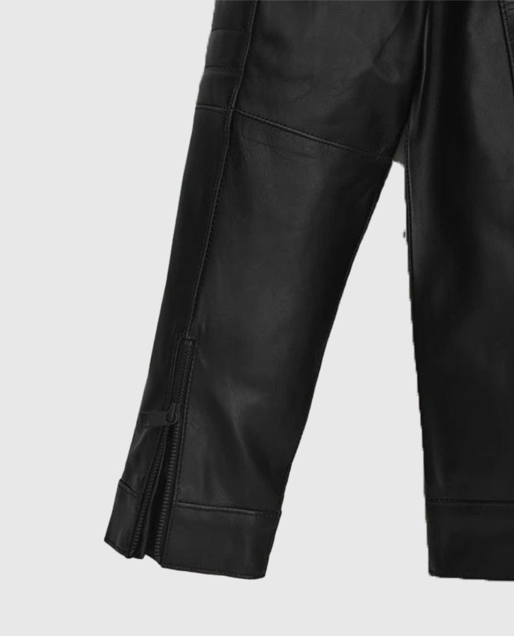 Fast & Furious Vin Diesel Black Leather Jacket for Men - collar and zip close-up