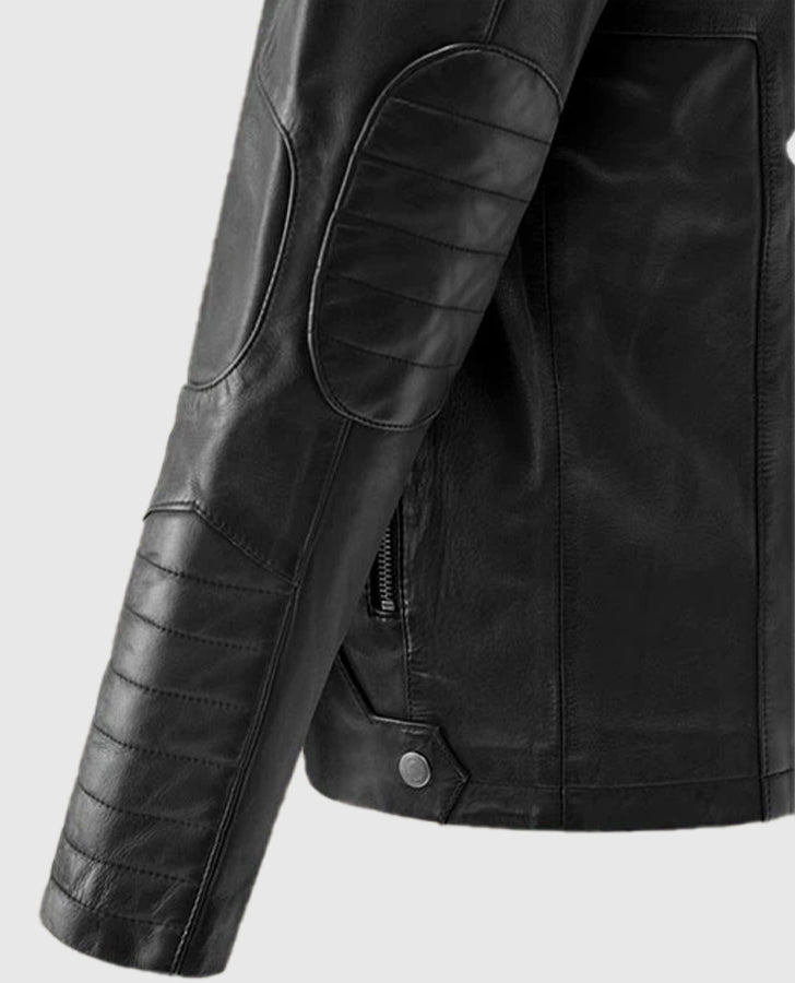 Men's Black Cafe Racer Leather Jacket | Genuine Leather - model wearing the jacket