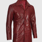 Men's Maroon Real Sheepskin Leather Coat | Genuine Leather - collar and zip close-up