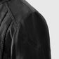 Clova Black Cafe Racer Leather Jacket for Women – Premium Outerwear - collar and zip close-up