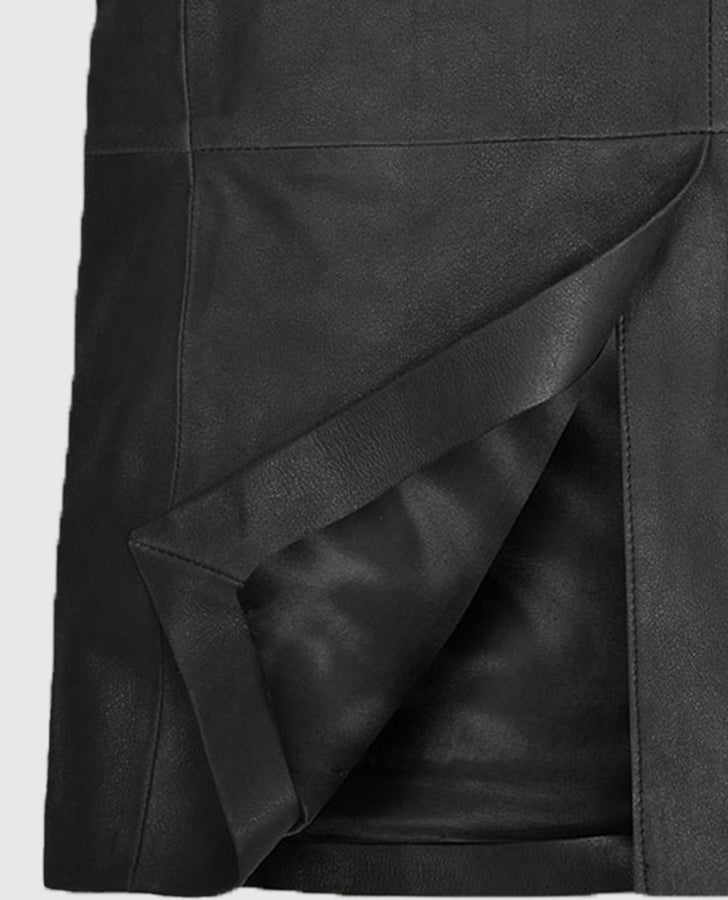 Ben Stiller Black Leather Blazer for Men – Custom Fit - collar and zip close-up