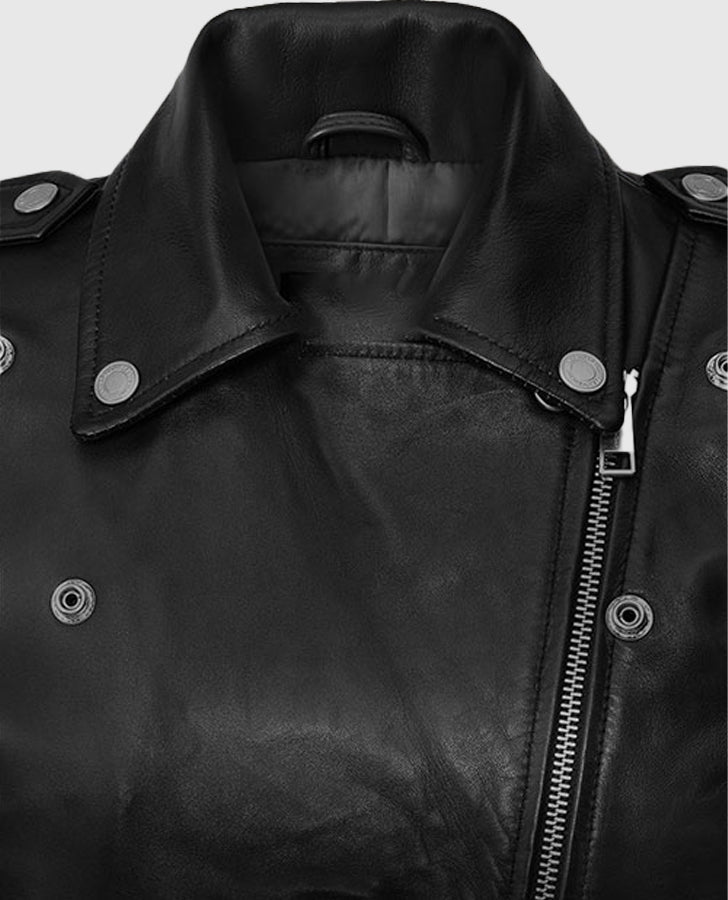 Lucy Hale Black Biker Leather Jacket for Women – Custom Fit - inner lining view
