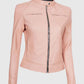 Women's Cafe Racer Light Pink Leather Jacket – Premium Outerwear - side angle view