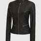 Women's Rachel Petite Black Cafe Racer Leather Jacket - side angle view