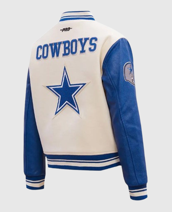 Dallas Cowboys Retro Classic Varsity Cream Jacket - styled view