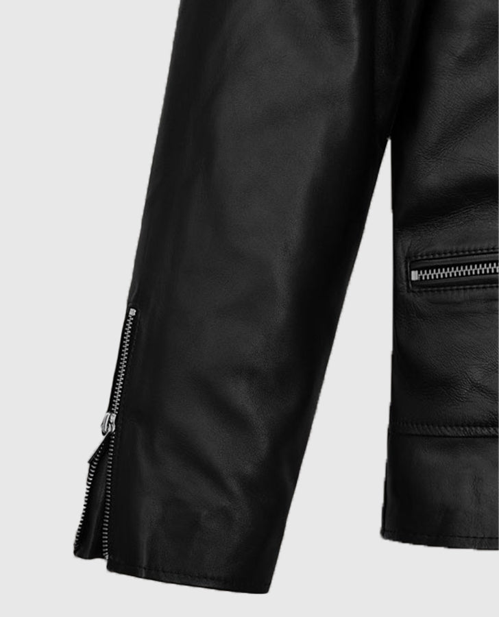 Jimin Black Biker Leather Jacket for Men – Premium Outerwear - model wearing the jacket