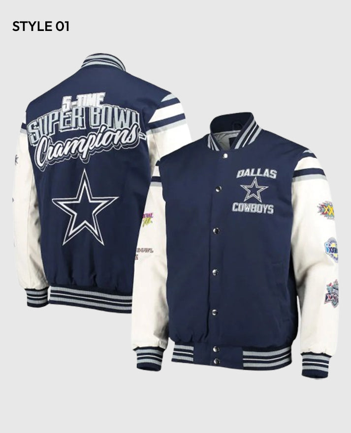 Dallas Cowboys Super Bowl 5x Champions Varsity Jacket - sleeve and cuff detail