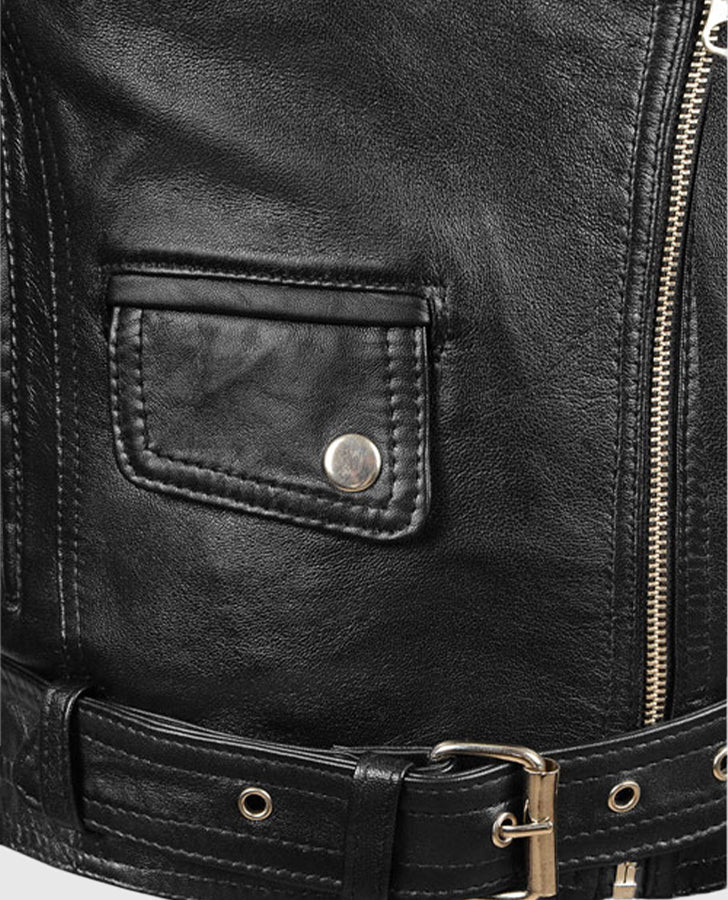 Sarah Connor Terminator Genisys Black Leather Biker Jacket for Women - inner lining view