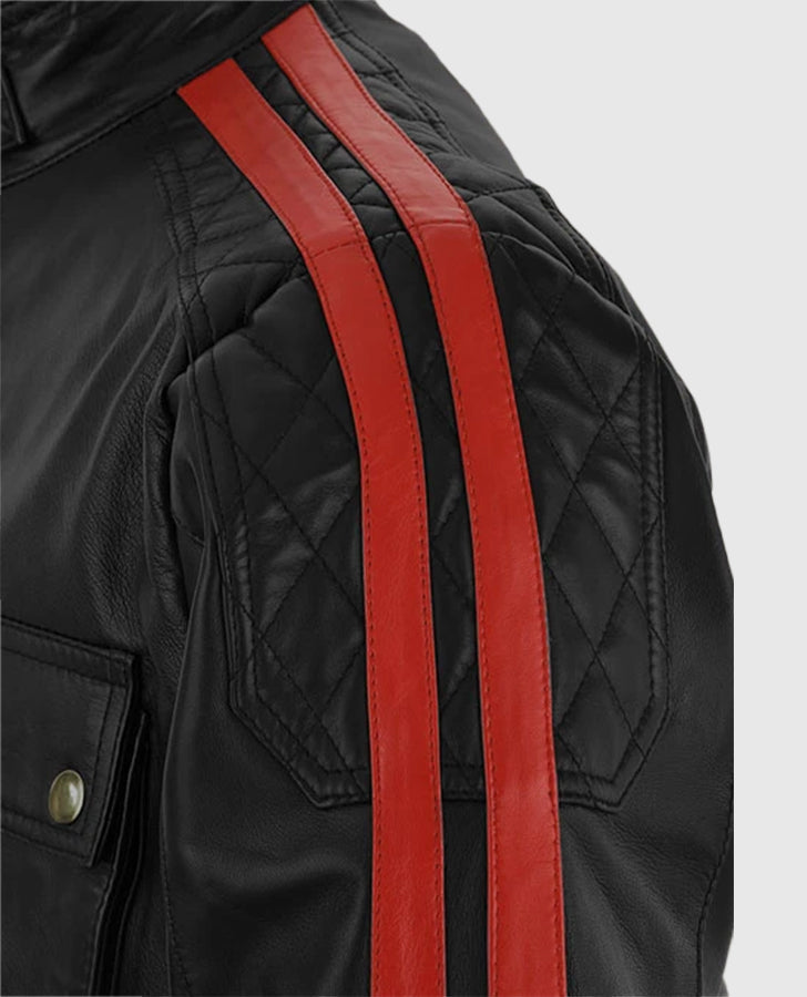Fast & Furious 8 Vin Diesel Red Stripes Leather Jacket for Men - inner lining view