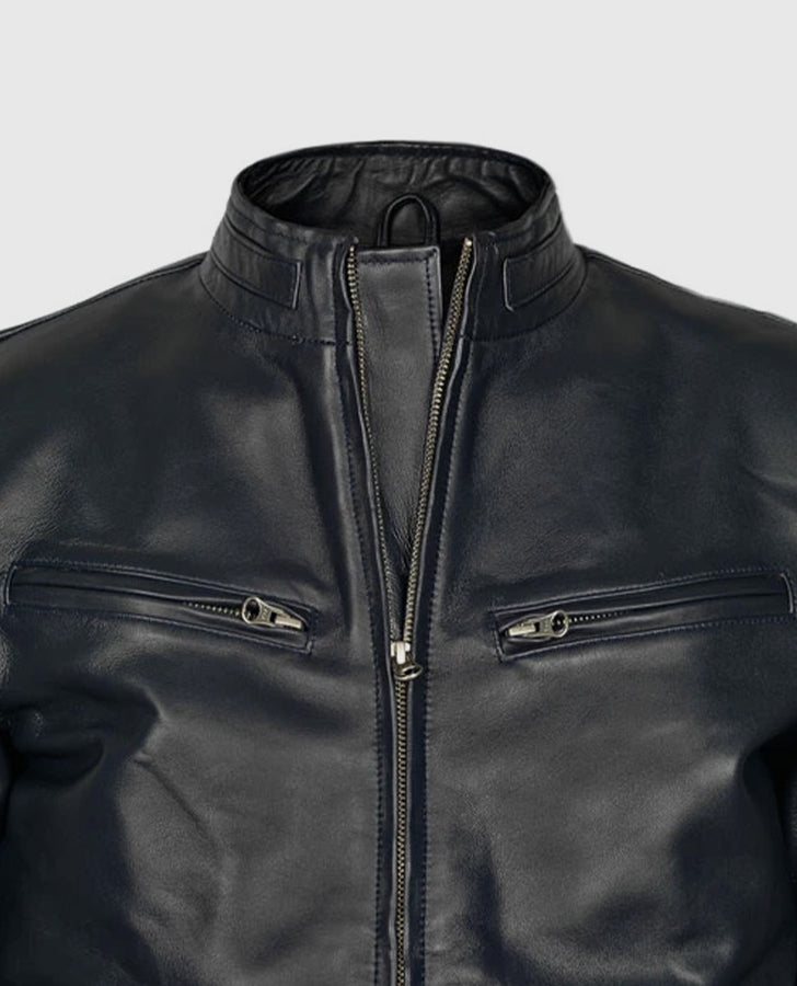 Vin Diesel Fast and Furious 6 Blue Leather Jacket for Men - side angle view