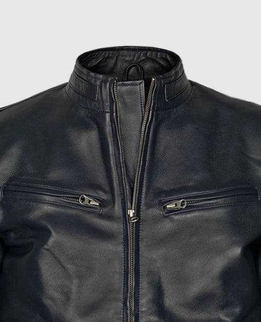 Vin Diesel Fast and Furious 6 Blue Leather Jacket for Men - side angle view