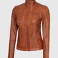 Women's Acerra Real Cognac Brown Leather Jacket – Custom Fit - side angle view