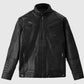 Men's Black Cafe Racer Leather Jacket | Genuine Leather - detail view