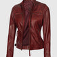 Johnson Women's Maroon Quilted Cafe Racer Leather Jacket - inner lining view