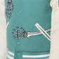 Men's Rod Godspeed Skull Mint White Varsity Leather Jacket - detail view