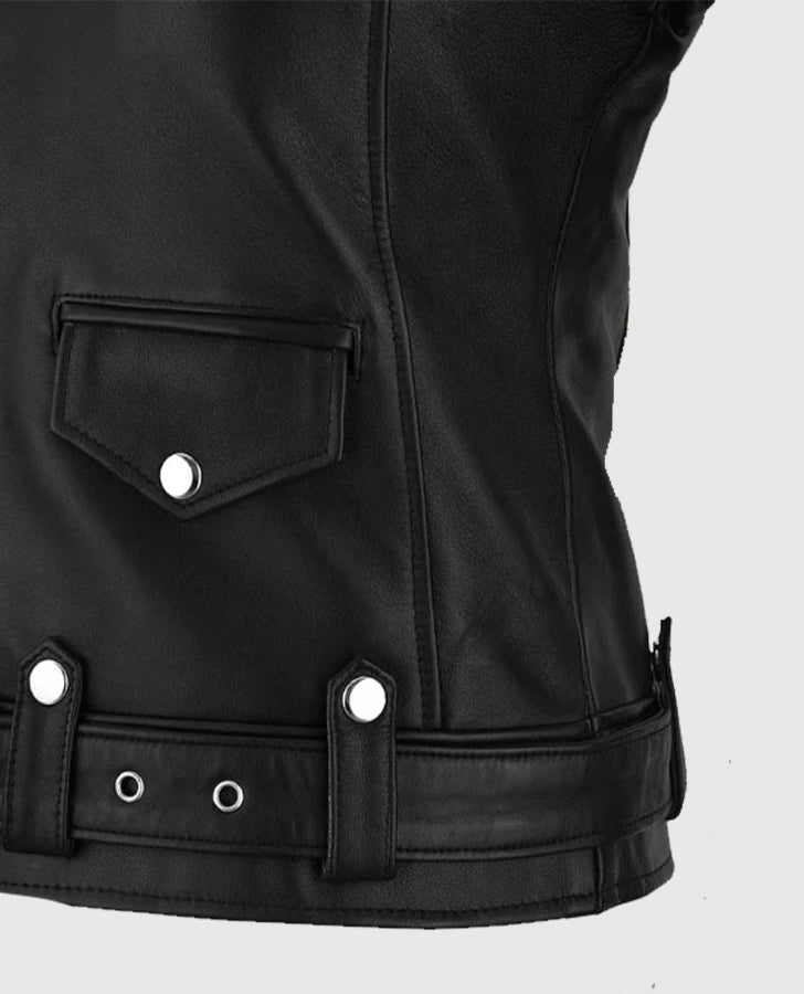 Women's Chic Rider Black Leather Jacket – Custom Fit - sleeve and cuff detail