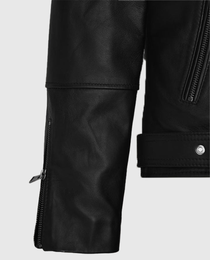 Vox Lux Natalie Portman Black Biker Leather Jacket for Women - detail view