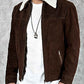 The Walking Dead Rick Grimes Brown Suede Jacket for Men - collar and zip close-up
