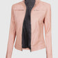 Women's Cafe Racer Light Pink Leather Jacket – Premium Outerwear - inner lining view