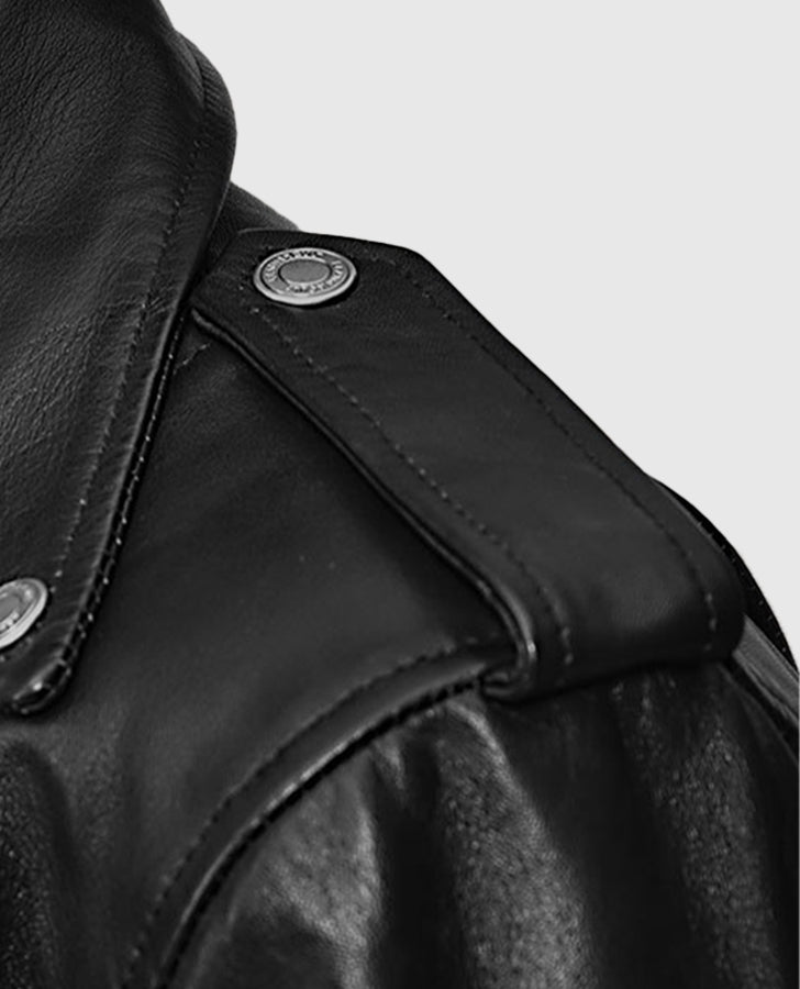 Lucy Hale Black Biker Leather Jacket for Women – Custom Fit - model wearing the jacket
