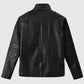 Men's Black Cafe Racer Leather Jacket | Genuine Leather - sleeve and cuff detail