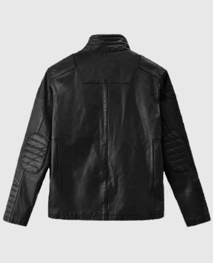 Men's Black Cafe Racer Leather Jacket | Genuine Leather - sleeve and cuff detail