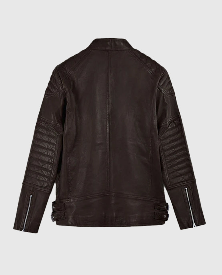 Shotgun Brown Moto Leather Jacket for Men – Custom Fit - detail view