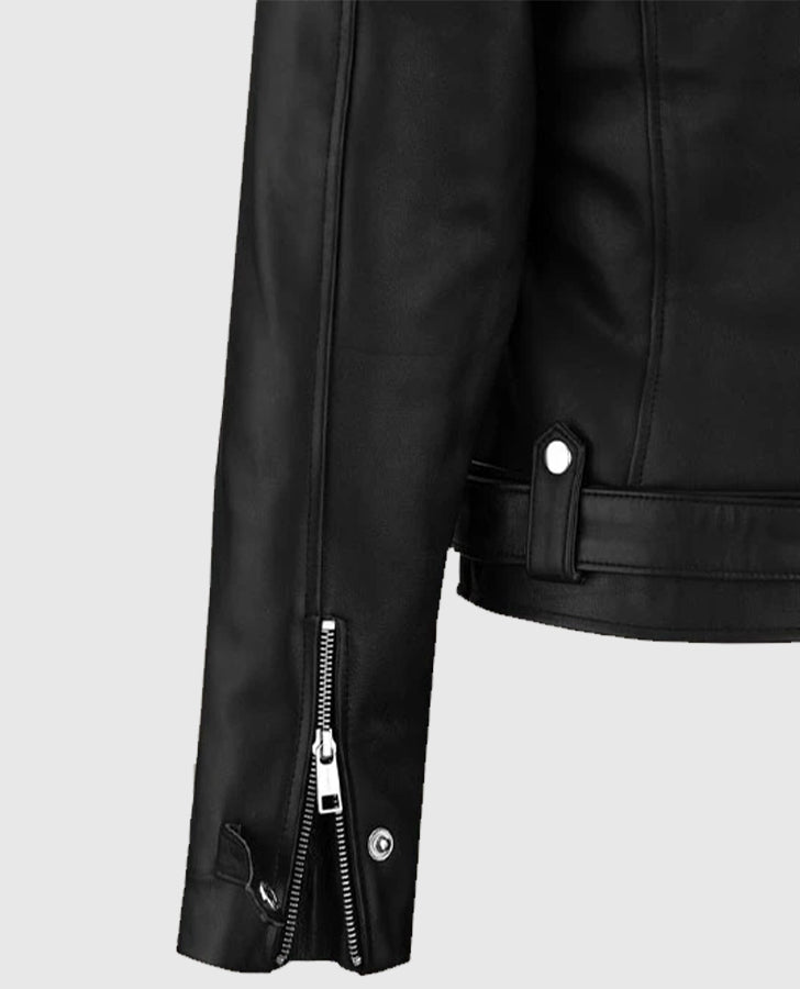 Women's Chic Rider Black Leather Jacket – Custom Fit - pocket detail