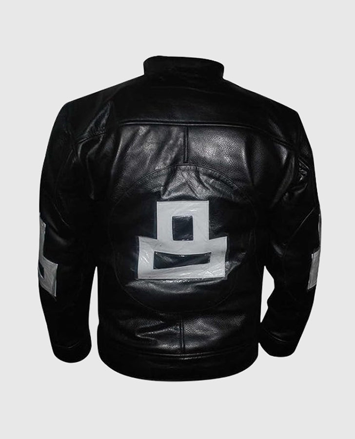 8 Ball Pool Billiard Cue 90's Retro Black Leather Jacket for Men - back view