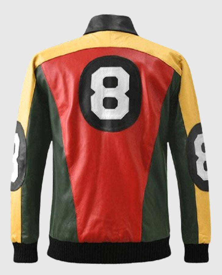 Men's 8 Ball Pool Green Bomber Leather Jacket – Custom Fit - back view